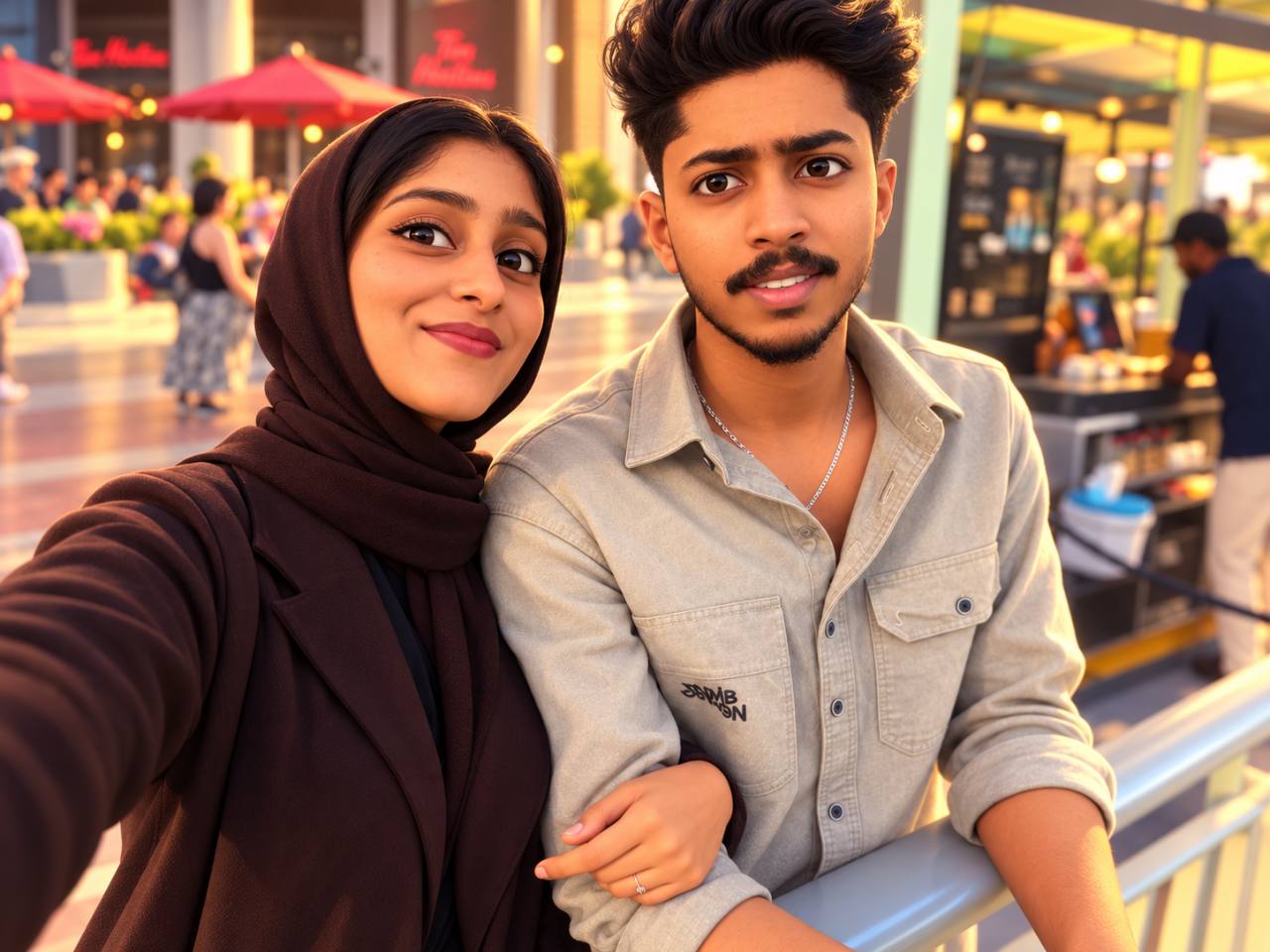 Sheena and Shahil taking a selfie together outdoors
